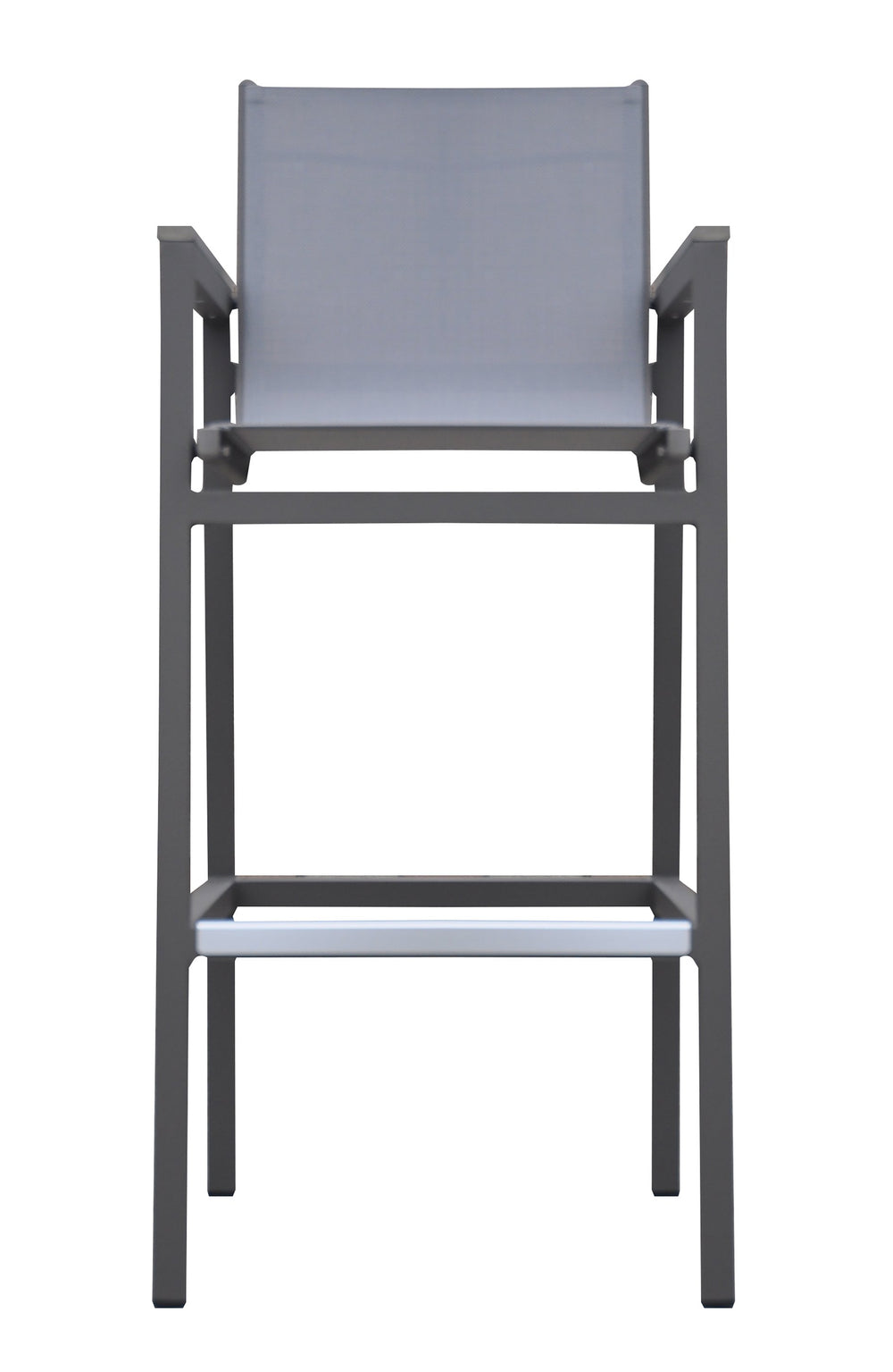 English Elm Noverra Gray Outdoor Patio Barstool – Lightweight Aluminum Frame, Wood Accent Arms, UV‑Resistant Sling B2736P268521