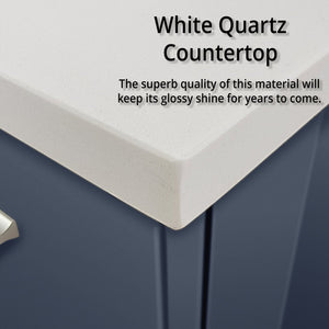 English Elm Navy Blue Bath Vanity With Elegant White Quartz Top, Chrome Faucet & Soft-Close Storage Solutions B2731P258619