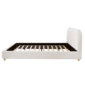 English Elm King Platform Bed Curved Boucle Upholstered Headboard Solid Rubberwood Legs Modern Bedroom N757P411870K