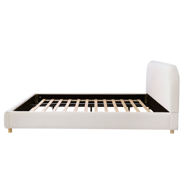 English Elm King Platform Bed Curved Boucle Upholstered Headboard Solid Rubberwood Legs Modern Bedroom N757P411870K