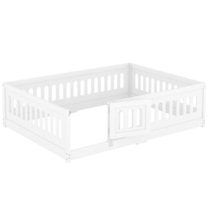 English Elm Full Size Floor Bed With Safety Guardrails And Built-In Door For Kids' Bedrooms And Playrooms W1820P240537