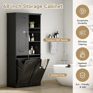 English Elm [video] Freestanding 68 Inch Tall Storage Cabinet with Tilt Out Hampers and Soft Close Door Black N759S427900B