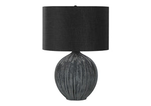 English Elm Lighting, Curved Ceramic Table Lamp with Ivory Linen Shade and Gold Finial, 24" Height, Transitional Black 17 L x 17 W x 18 H B2710P220083