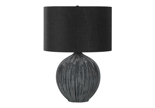English Elm Lighting, Curved Ceramic Table Lamp with Ivory Linen Shade and Gold Finial, 24" Height, Transitional Black 17 L x 17 W x 18 H B2710P220083