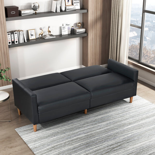 English Elm Comfort Convertible Sleeper Sofa Faux Leather Futon with Plywood Frame, Pocket Coil Comfort, Walnut Legs, 79" Black 46 L x 36.5 W x 17 H B011P332249