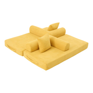 English Elm UNITED modular foldable sofa with metal frame, corduroy upholstery, side pocket & quick assembly convenience Mustard yellow W1568P375635