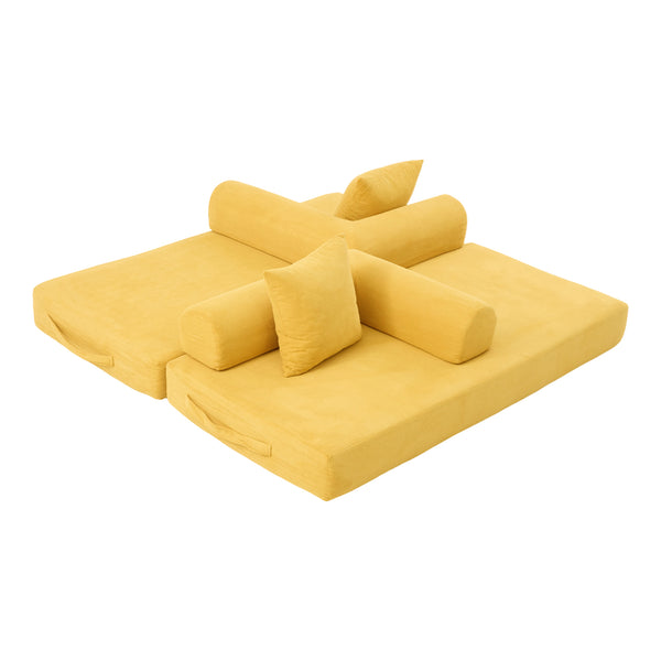 English Elm UNITED modular foldable sofa with metal frame, corduroy upholstery, side pocket & quick assembly convenience Mustard yellow W1568P375635