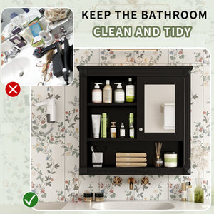 English Elm 32'' Bathroom Wall Cabinet Mirror — 32-inch Wall-Mounted Medicine Cabinet with Adjustable Shelves for Streamlined Bathroom Storage and Stylish Organization Black N710P254922B