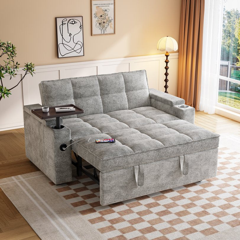 English Elm 65'' Chenille Velvet Convertible Sofa Bed with Swivel Tray and Built-in Storage Armrest W1825P452796