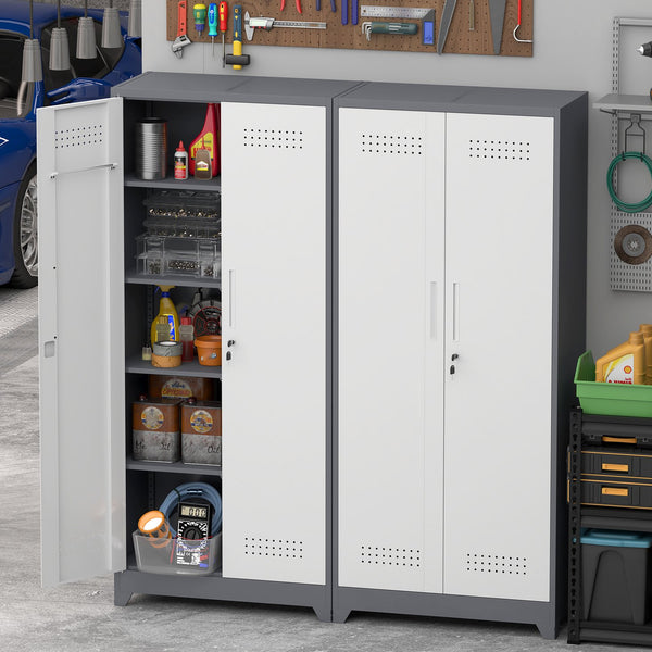 English Elm Gray Steel Locking Tall Storage Cabinet with Adjustable Shelves for Kitchen or Shop Grey+White T3625P372664