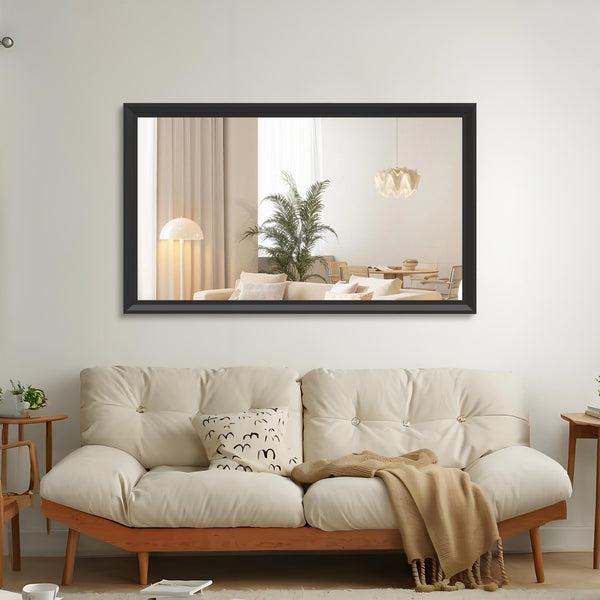 English Elm 60"x36" Oversized Modern Rectangle Mirror with Aluminum Frame Explosion-Proof Glass for Bathroom and Bedroom Black W708P297671