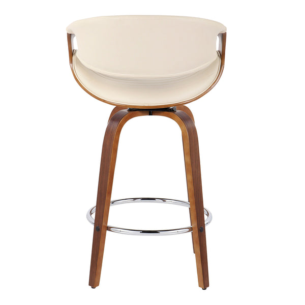 English Elm 26" Swivel Counterstools with Tufted Faux Leather Walnut Legs and Chrome Footrest Set of 2 B202S00377