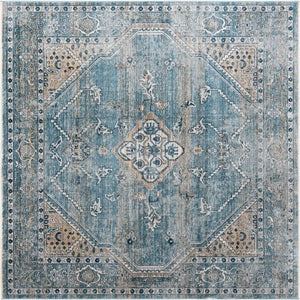 Unique Loom Newport Ochre Machine Made Border Rug Blue, Light Brown/Light Blue 8' 0" x 8' 0"