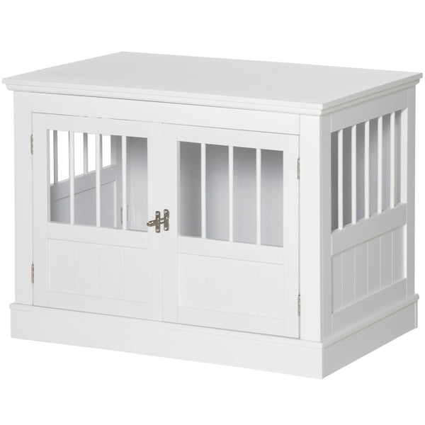 English Elm Pawhut Wooden Dog Crate End Table with Triple Doors for Small Breeds Indoor Use W2225P229092