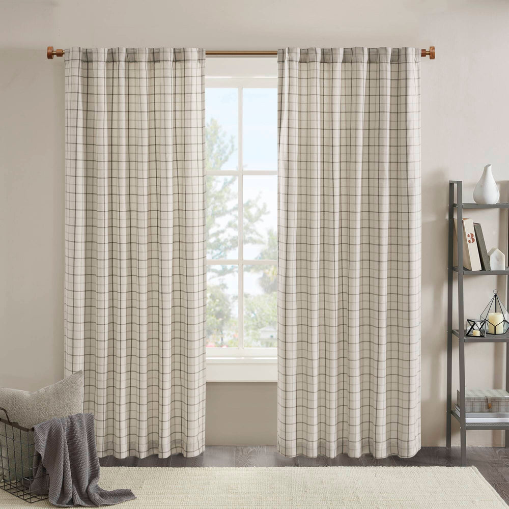 JLA Home Madison Park - Plaid Yarn-Dyed Grey Curtain Panel with Fleece Backing for Cozy Insulation and Rustic Farmhouse Style Natural MP40-6764