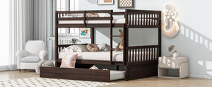English Elm Full Over Full Bunk Bed With Twin Trundle, Ladder & Guardrails – Stylish Espresso Design & Versatile! W504S00227