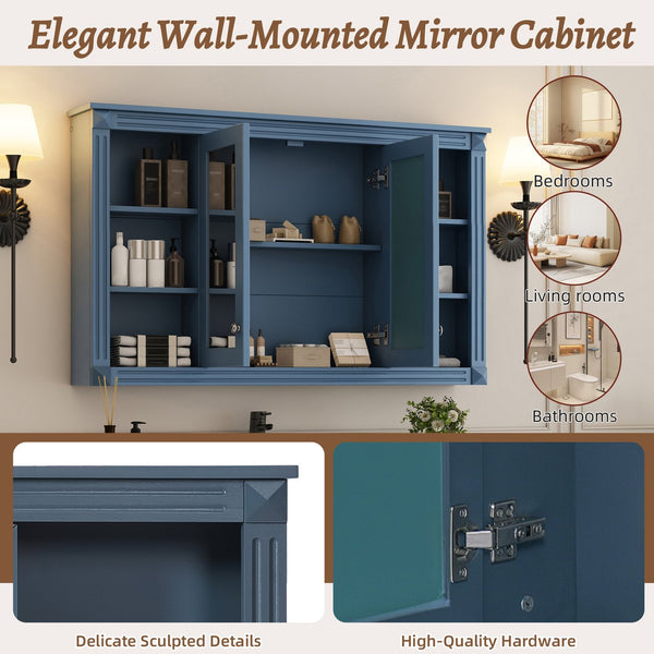 English Elm 47 Inch Wall Mounted Medicine Cabinet with Mirror Open Shelving and Adjustable Storage N710P363550C