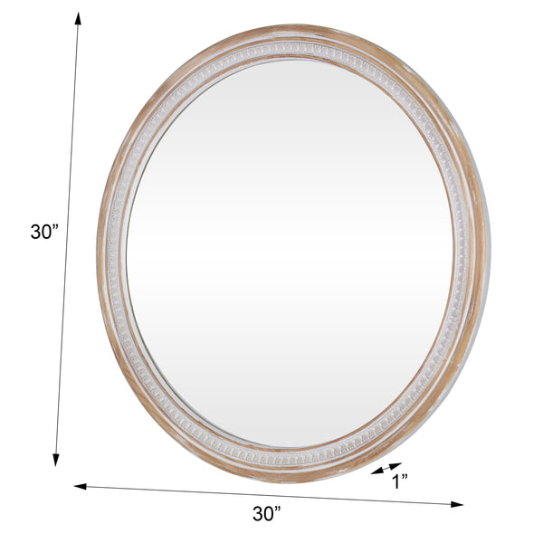 English Elm 30" Solid Wood Round Farmhouse Mirror Rustic Boho Accent for Bathroom or Entryway W2263P446640