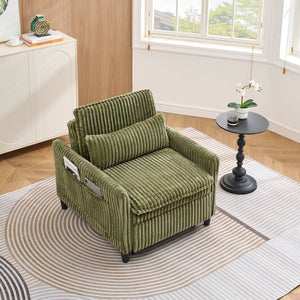 English Elm comfortable Corduroy Green Sofa Bed for Small Apartments Compact 1-Seater with Sponge Cushion, Solid Wood Frame and Black Plastic Legs, Easy Vacuum Care W1658P290461