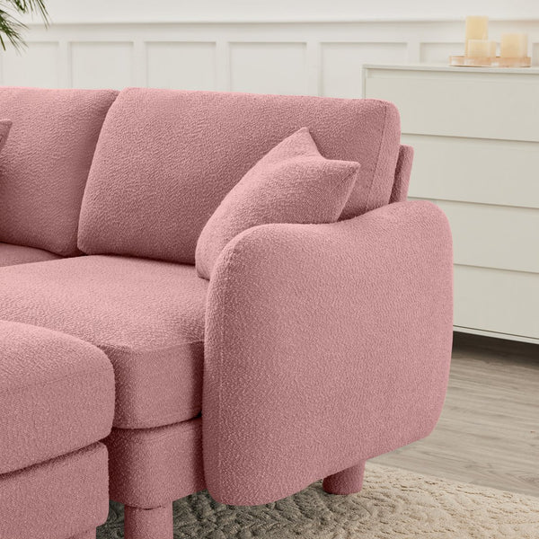 English Elm Boucle 4-Seater Pink Sofa With Chic Shell Armrests & Cylindrical Legs – Comfort Meets Modern Elegance W3041S00295