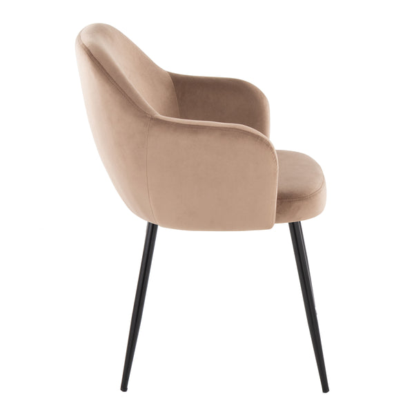 English Elm Dining Chair Set of 2 Velvet Upholstered Tapered Metal Legs Contemporary Style Brown B202P471287