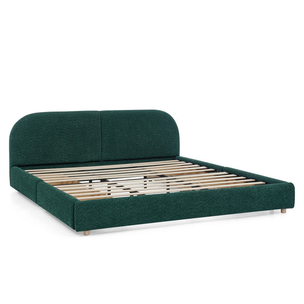 English Elm King Upholstered Storage Bed Curved Headboard Circle Yarn Fabric Modern Minimalist Frame Green W487S00471