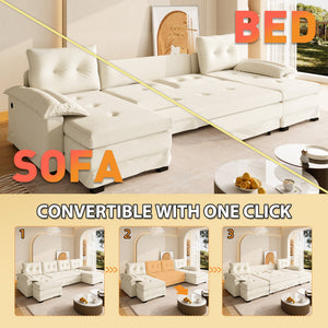 English Elm 109.5" Oversized U-shaped Sectional Sleeper Chenille Modular Sofa with Usb Ports Beige+White W1885S00438