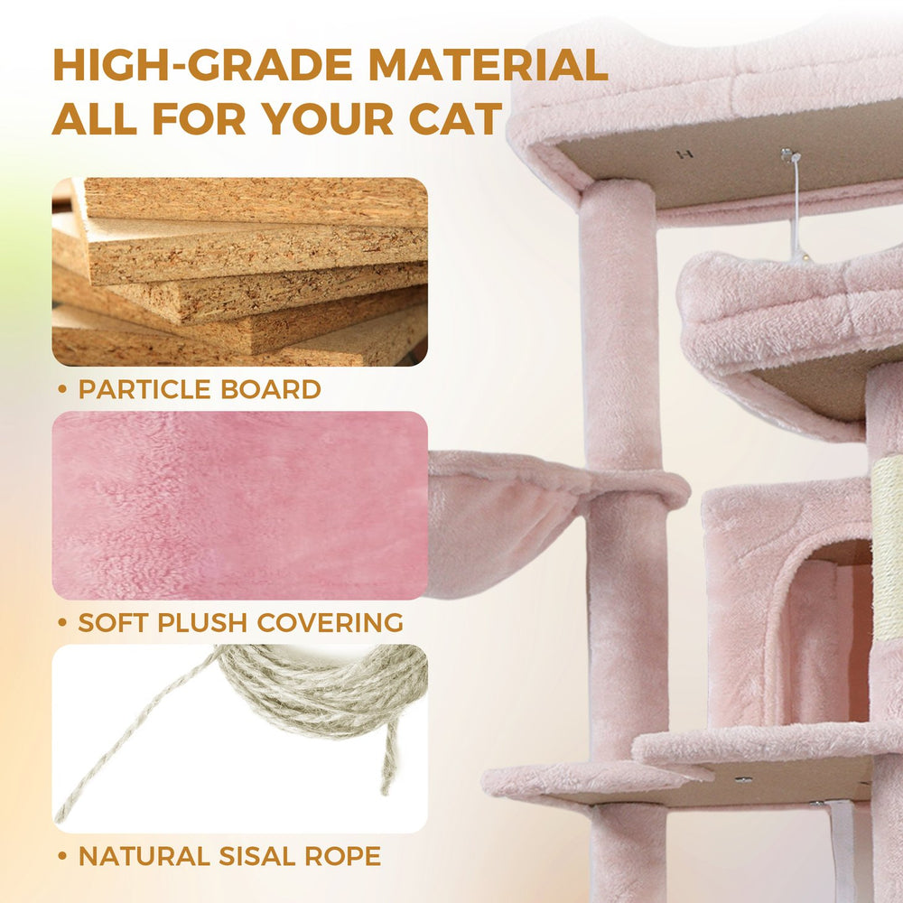English Elm 68in Tall Six Level Plush Cat Tower with Hammocks Cave and Sisal Posts for Indoor Cats W243P351705