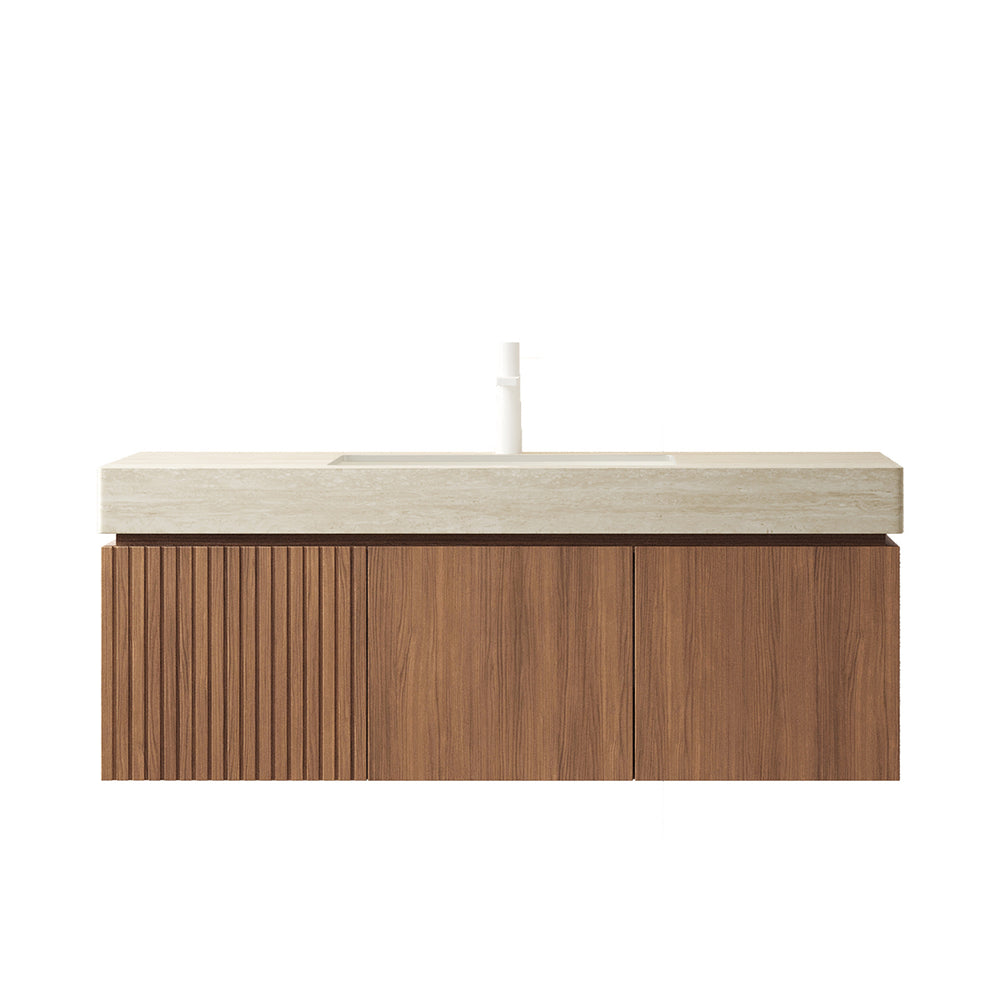 English Elm MURI Wall-Mounted 48" Bathroom Vanity with Durable Sintered Stone Top, Ceramic Basin, Soft-Close Beige,Brown Oak W2615S00224