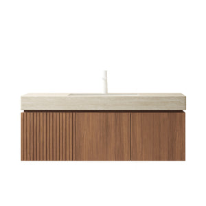 English Elm MURI Wall-Mounted 48" Bathroom Vanity with Durable Sintered Stone Top, Ceramic Basin, Soft-Close Beige,Brown Oak W2615S00224