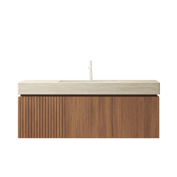 English Elm MURI Wall-Mounted 48" Bathroom Vanity with Durable Sintered Stone Top, Ceramic Basin, Soft-Close Beige,Brown Oak W2615S00224