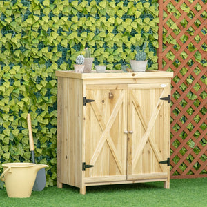 English Elm Outsunny Garden Storage Cabinet - Rustic Outdoor Tool Shed With Galvanized Top & Ample Shelves W2225P217226-GIGA