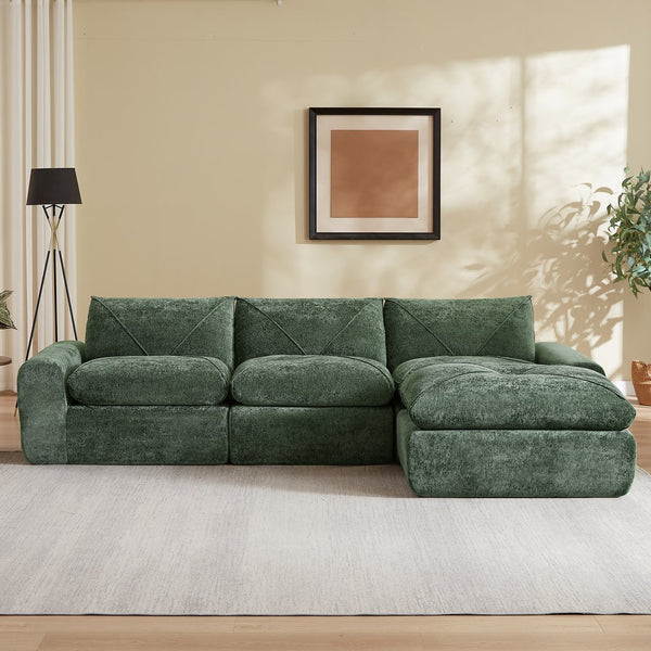 English Elm Modern Chenille Modular Sectional Sofa with Foot Pedals for Living Room Comfort Green W3396S00069