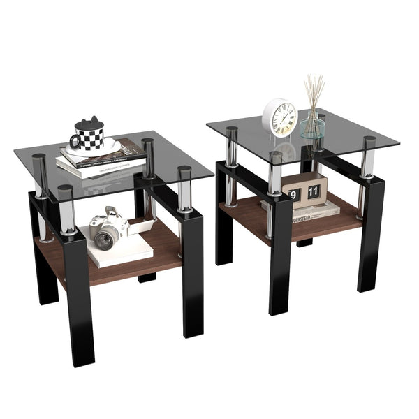 English Elm Set Of 2 Modern Tempered Glass Tea Tables - Sleek, Sturdy, And Stylish For Your Living Space Decor! W241P300310-GIGA