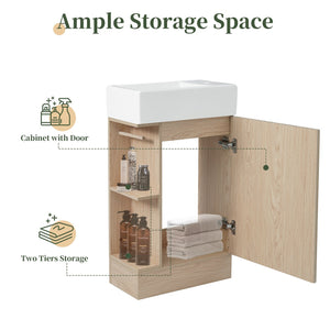 English Elm 18.6" Bathroom Vanity with Sink and Ceramic Top, MDF Cabinet with Door, TP Holder & Shelf Natural N725P212181N