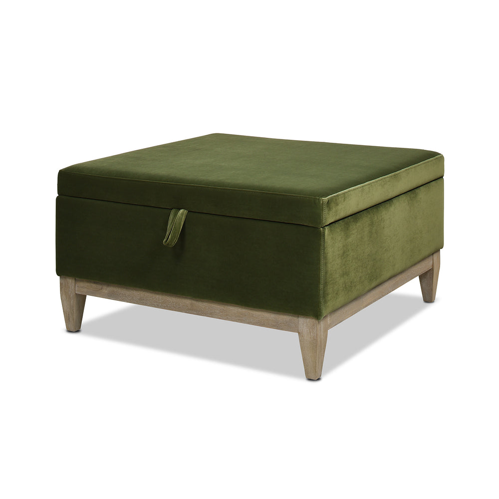 English Elm Jennifer Taylor Home - Knox 35" Square Storage Ottoman in Olive Green Performance Velvet — Benchmade, Flip-Top Storage, Durable Kiln-Dried Frame B2719P238423