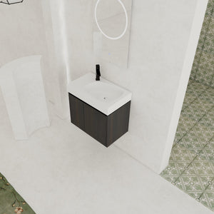 English Elm 24 Inch Bathroom Vanity Floating Ceramic Basin Sink Combo with Double-Door Wall-Mounted Storage Cabinet Durable Engineered Wood Modern Design Black W1972P190342