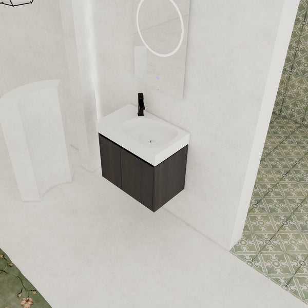 English Elm 24 Inch Bathroom Vanity Floating Ceramic Basin Sink Combo with Double-Door Wall-Mounted Storage Cabinet Durable Engineered Wood Modern Design Black W1972P190342