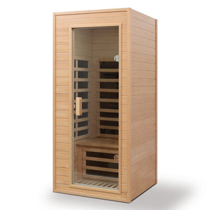English Elm Hemlock Single Infrared Sauna with Roof Heaters Tempered Glass Door and Led Light W632S00011