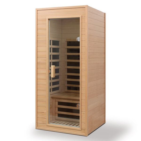 English Elm Hemlock Single Infrared Sauna with Roof Heaters Tempered Glass Door and Led Light W632S00011
