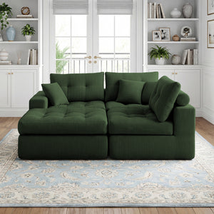 English Elm Corduroy L-shaped Sectional Sleeper Sofa No Assembly Needed for Apartments Army Green,Dark Green W5532S00031