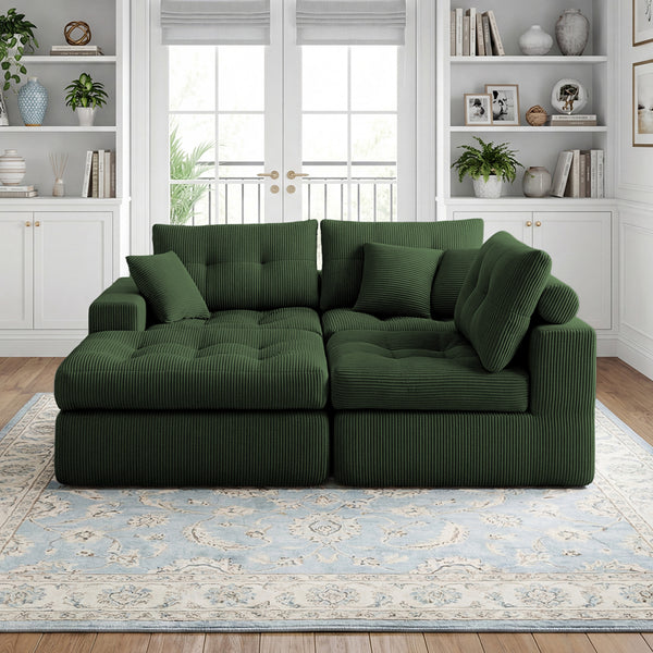 English Elm Corduroy L-shaped Sectional Sleeper Sofa No Assembly Needed for Apartments Army Green,Dark Green W5532S00031