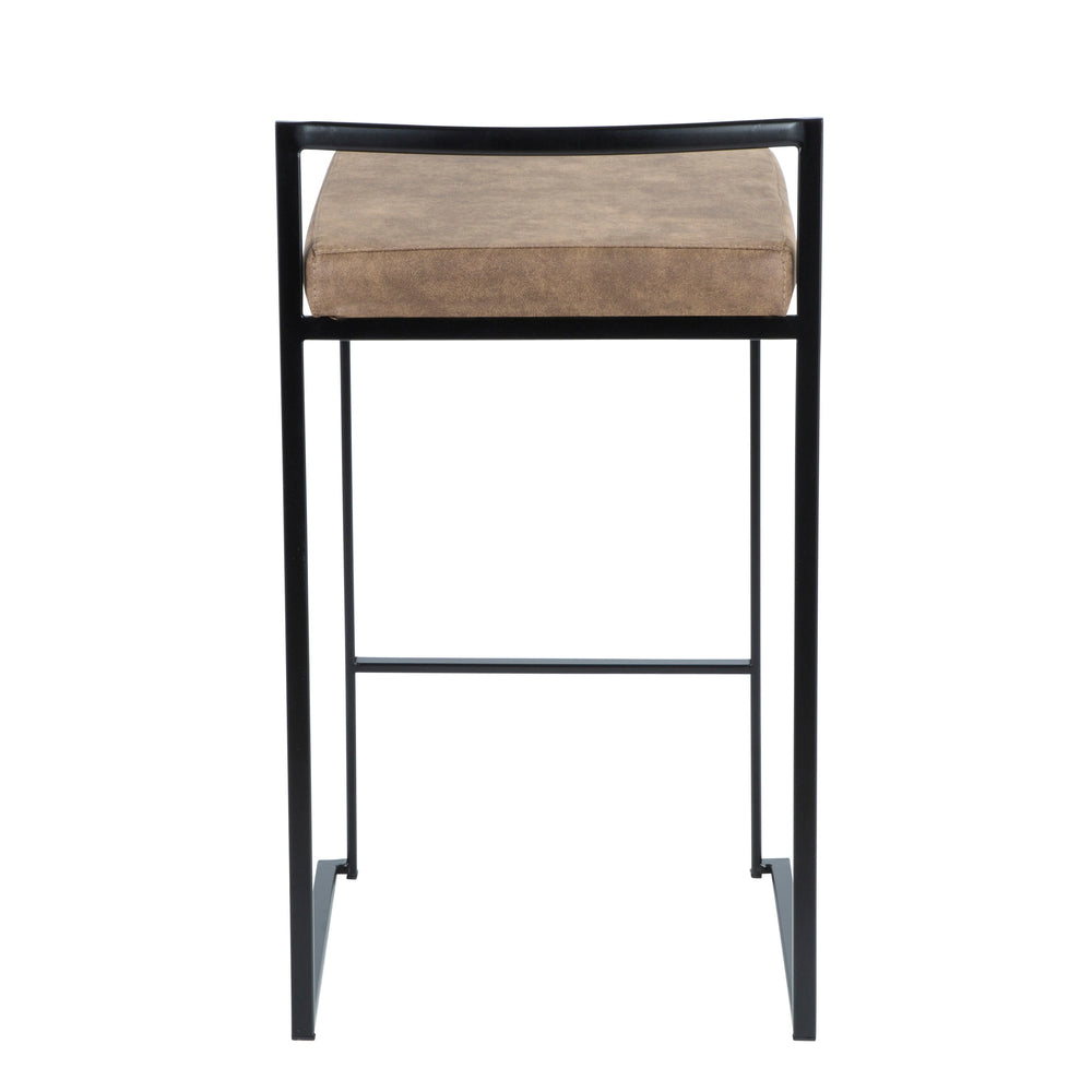 English Elm Fuji Stackable Counter Stool Set Of 2 In Black Frame With Plush Brown Cowboy Fabric Cushion B202P221918