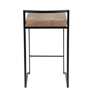 English Elm Fuji Stackable Counter Stool Set Of 2 In Black Frame With Plush Brown Cowboy Fabric Cushion B202P221918