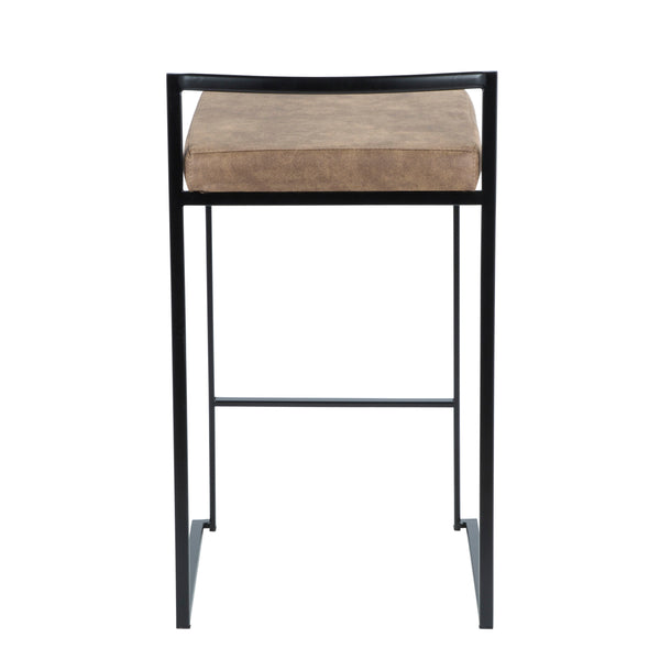 English Elm Fuji Stackable Counter Stool Set Of 2 In Black Frame With Plush Brown Cowboy Fabric Cushion B202P221918