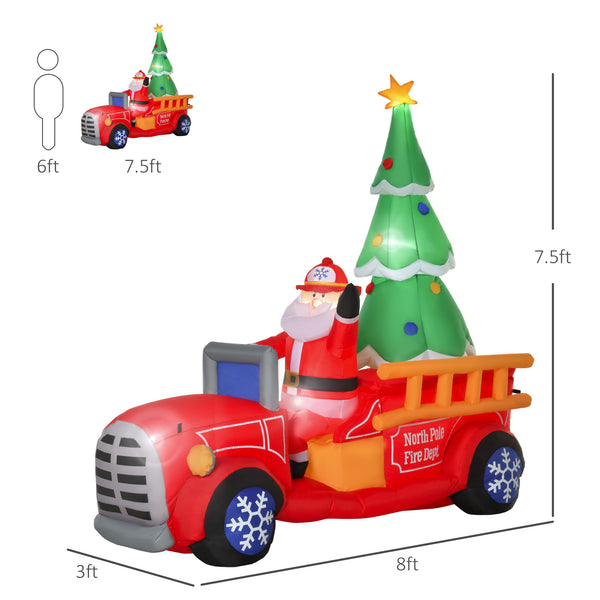 English Elm Homcom 7.5Ft Inflatable Santa In Fire Truck With Led Lights - Festive Outdoor Christmas Decoration! W2225P249948