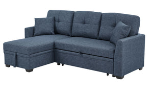 English Elm 76.5" Chenille Tufted Sectional Sleeper Sofa with Reversible Chaise and Hidden Storage Dark Blue B2748S00003