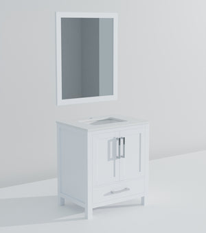 English Elm White 30 in. Bath Vanity with Cultured Marble Top, Soft-Close Drawer, Spacious Storage & 28" Mirror B2731S00776