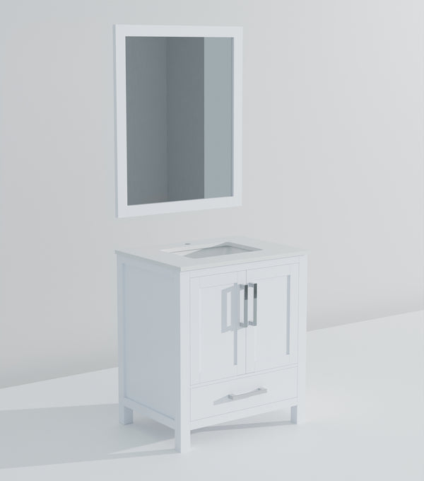 English Elm White 30 in. Bath Vanity with Cultured Marble Top, Soft-Close Drawer, Spacious Storage & 28" Mirror B2731S00776