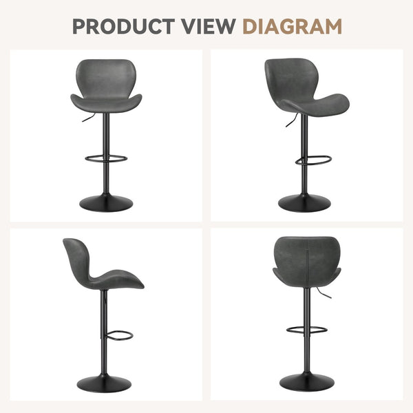 English Elm Swivel Bar Stools Set Of 2 - Adjustable Pu Leather Upholstered Chairs With 360° Swivel & Comfort T3950P396423-GIGA